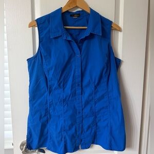 Renuar Blue Sleeveless Button Front Blouse Top Size L Lightweight Stretch